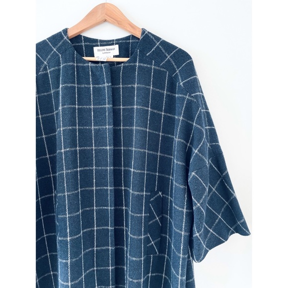 HELENE BERMAN LONDON 🍁 WOOL BLEND KIMONO COAT NAVY & WHITE LARGE CHECK - Picture 13 of 15
